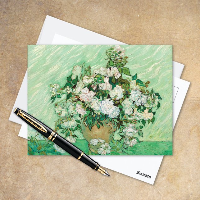 Vase mit Pink Roses Vincent van Gogh Postkarte (Von Creator hochgeladen)