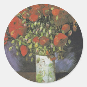 Vase mit Red Poppies Vincent van Gogh Runder Aufkleber