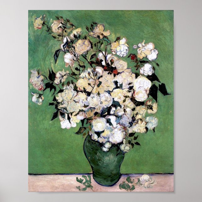 Vase mit rosa Rosen (F682) Van Gogh Fine Art Poster (Vorne)