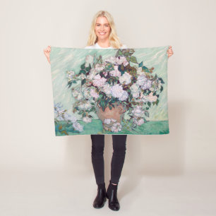 Vase mit rosa Rosen, Van Gogh Fleecedecke