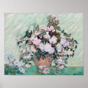 Vase mit rosa Rosen, Van Gogh Poster