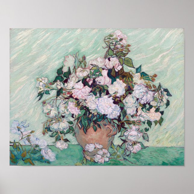 Vase mit rosa Rosen, Van Gogh Poster (Vorne)