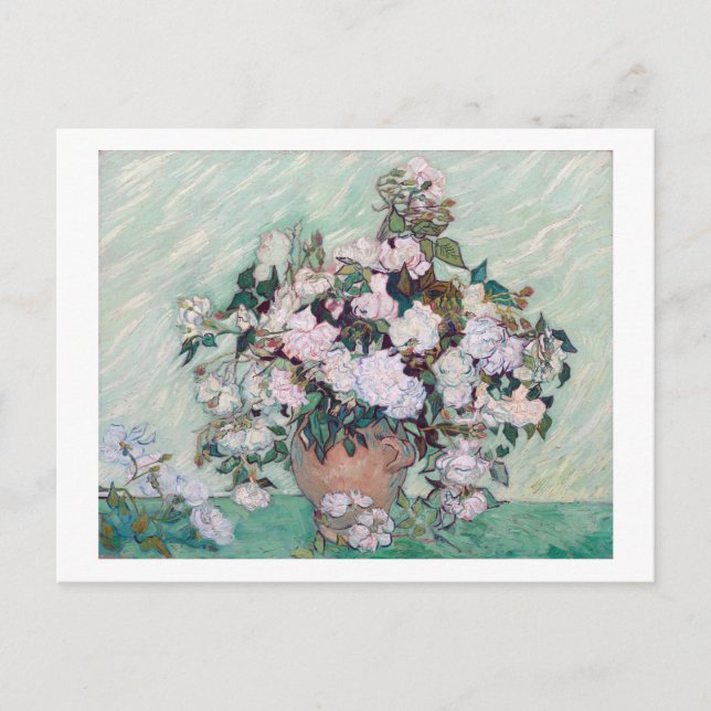 Vase mit rosa Rosen, Van Gogh Postkarte (Vorderseite)
