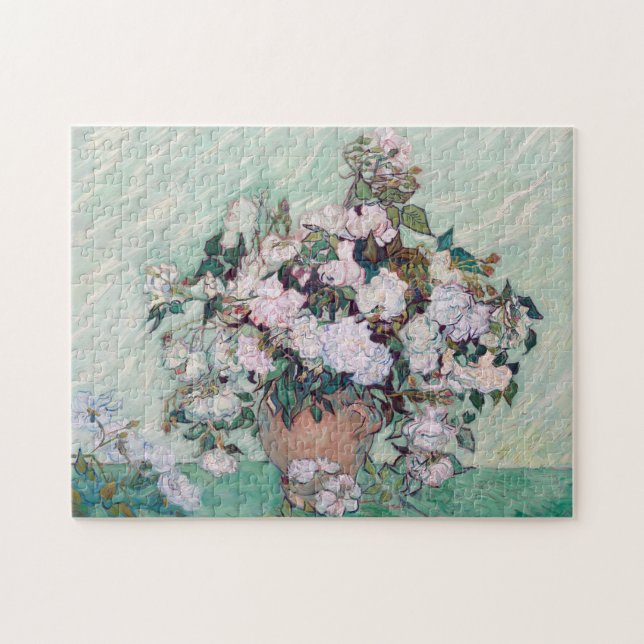 Vase mit rosa Rosen, Van Gogh Puzzle (Horizontal)