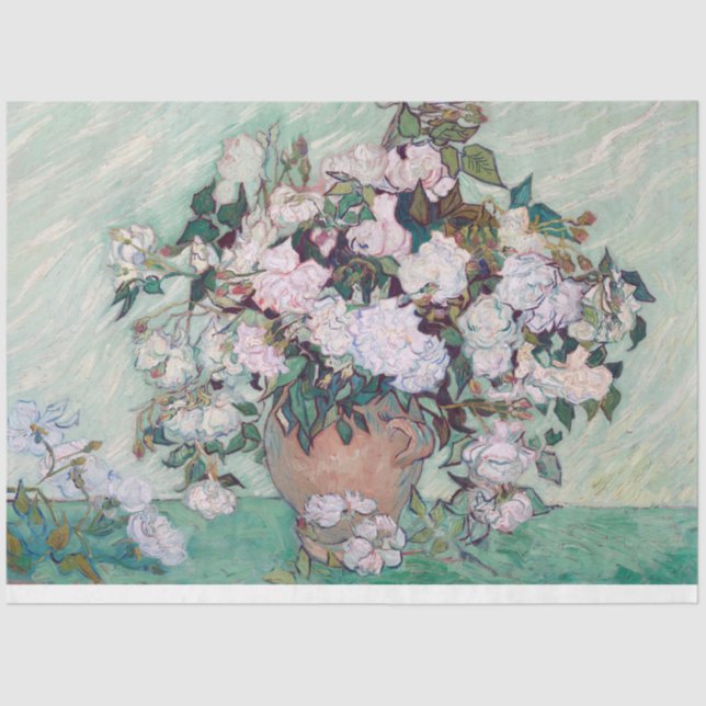 Vase mit rosa Rosen, Van Gogh Seidenpapier (Vorderseite)