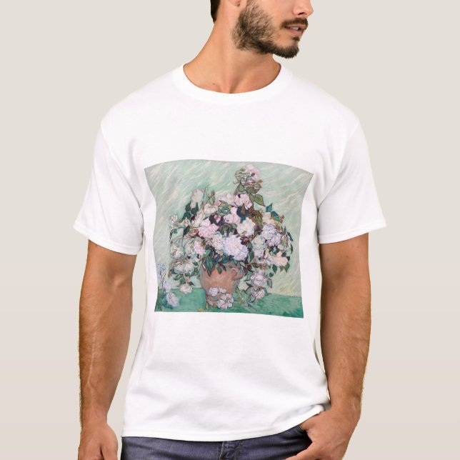 Vase mit rosa Rosen, Van Gogh T-Shirt (Vorderseite)