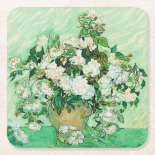 Vase mit rosa Rosen, Vincent Van Gogh Rechteckiger Pappuntersetzer