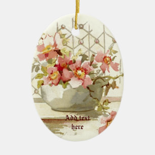 Vase mit rosa Rosen vintage Wasserfarben-Ornament Keramikornament