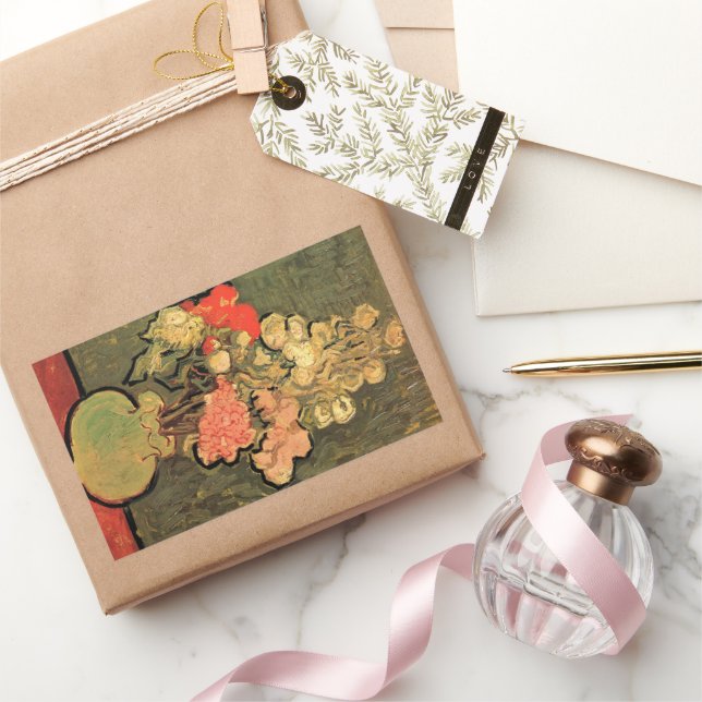 Vase mit Rose Mallows von Vincent van Gogh Rechteckiger Aufkleber (Schenken)