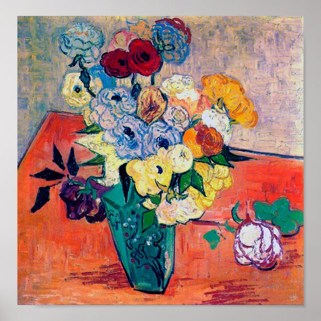 Vase mit Rose und Anemonen, Van Gogh Poster (Vorne)