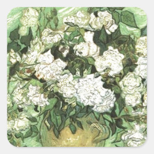 Vase mit Rose - Van Gogh Quadratischer Aufkleber