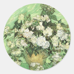 Vase mit Rose - Van Gogh Runder Aufkleber