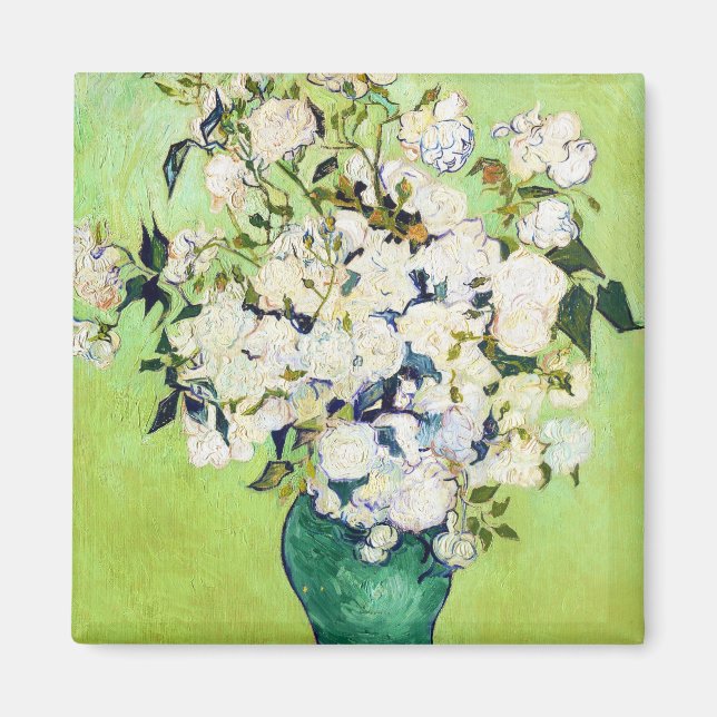 Vase mit Rose Vincent Van Gogh Gemälde Magnet (Vorne)