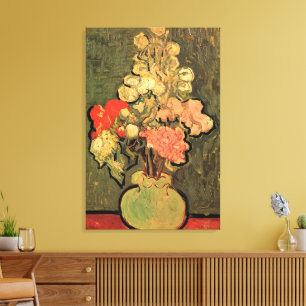 Vase mit Rosen-Malven von Vincent van Gogh Leinwanddruck