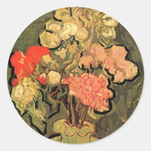 Vase mit Rosen-Malven von Vincent van Gogh Runder Aufkleber