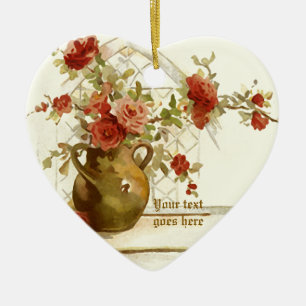 Vase mit rote Rosen Vintage Aquarellverzierung Keramikornament