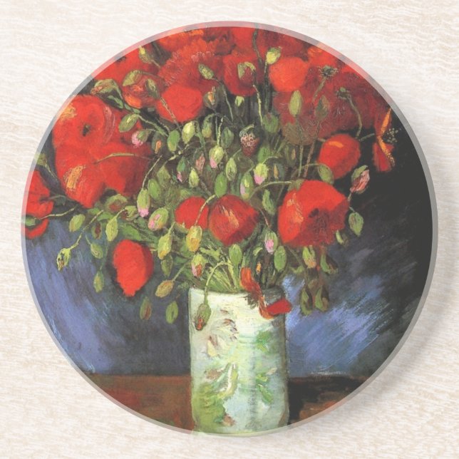 Vase mit roten Mohnblumen durch Vincent van Gogh Getränkeuntersetzer (Vorne)