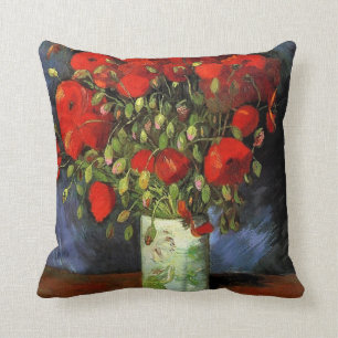 Vase mit roten Mohnblumen von Vincent van Gogh. Kissen