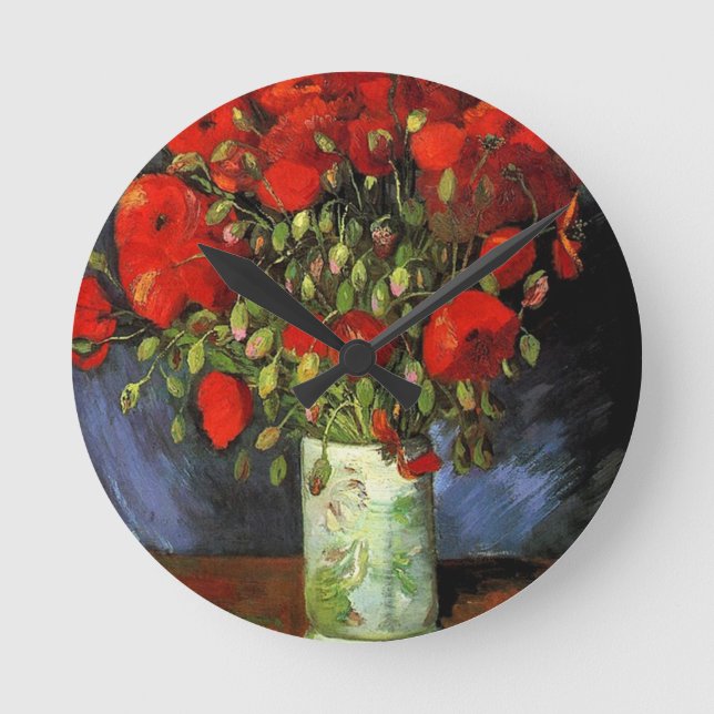 Vase mit roten Papieren Vincent van Gogh Runde Wanduhr (Vorderseite)
