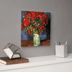 Vase mit Roten Pfefferlingen von Vincent Van Gogh Quadratische Wanduhr
