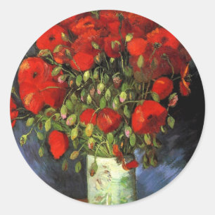 Vase mit roten Poppies   Vincent van Gogh Runder Aufkleber