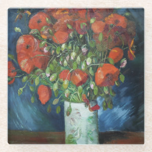 Vase mit roten Poppies Vincent van Gogh Square Glasuntersetzer