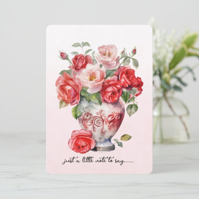 Vase mit roten Rosen Notizkarte Mitteilungskarte (Stehend Vorderseite)