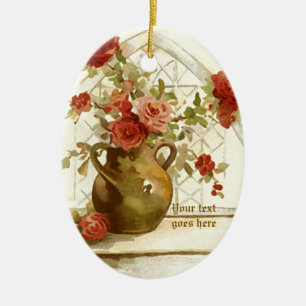 Vase mit roten Rosen vintage Wasserfarben-Ornament Keramikornament