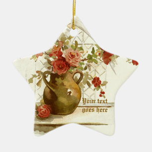 Vase mit roten Rosen vintage Wasserfarben-Ornament Keramikornament
