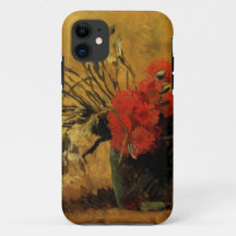 Vase mit roten und weißen Nelken