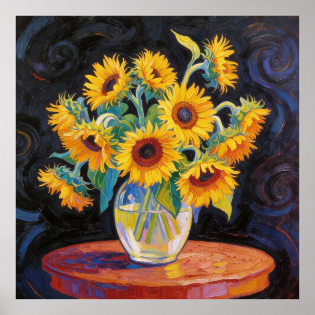 Vase mit Sonnenblumen nach Van Gogh Poster (Vorne)