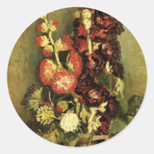 Vase mit Stockrosen von Vincent van Gogh Runder Aufkleber