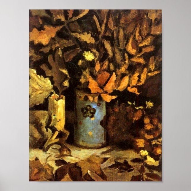 Vase mit toten Blätter Van Gogh Fine Art Poster (Vorne)
