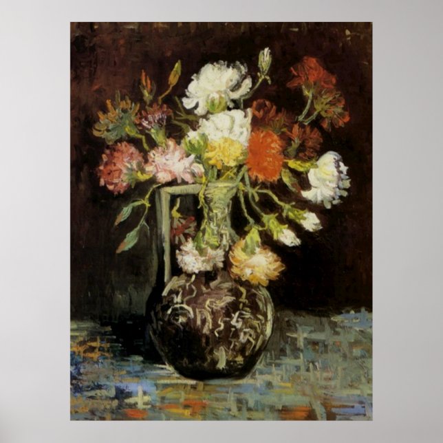 Vase mit weißen Nelken von Vincent van Gogh Poster (Vorne)
