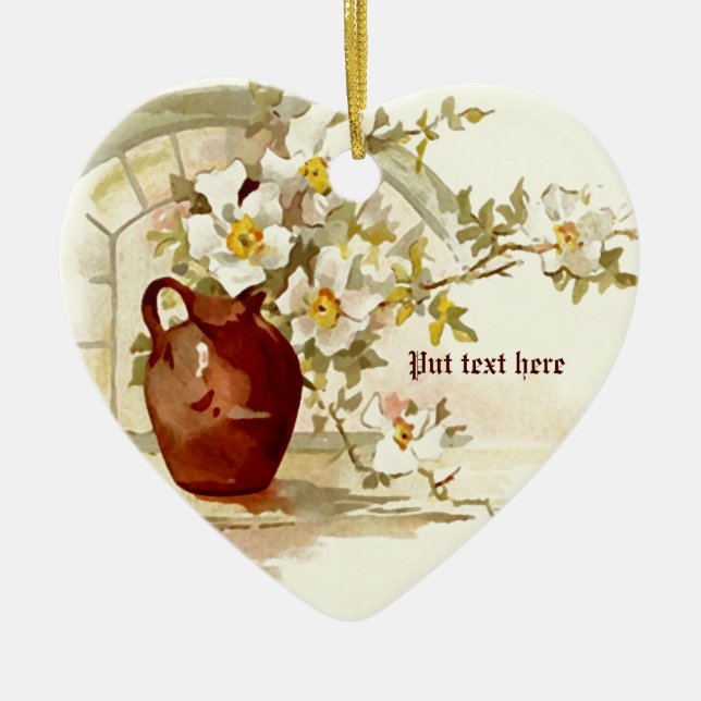 Vase mit weißen Rosen Vintage Aquarellverzierung Keramikornament (Vorne)