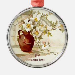 Vase mit weißen Rosen Vintage Aquarellverzierung Silbernes Ornament