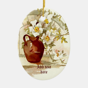 Vase mit weißen Rosen vintage Wasserfarben-Ornamen Keramik Ornament