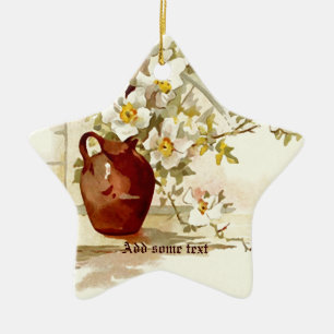 Vase mit weißen Rosen vintage Wasserfarben-Ornamen Keramik Ornament