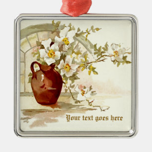 Vase mit weißen Rosen vintage Wasserfarben-Ornamen Silbernes Ornament
