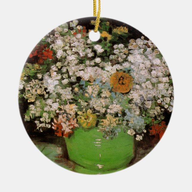 Vase mit Zinnia-Blume von Vincent van Gogh Keramikornament (Vorne)