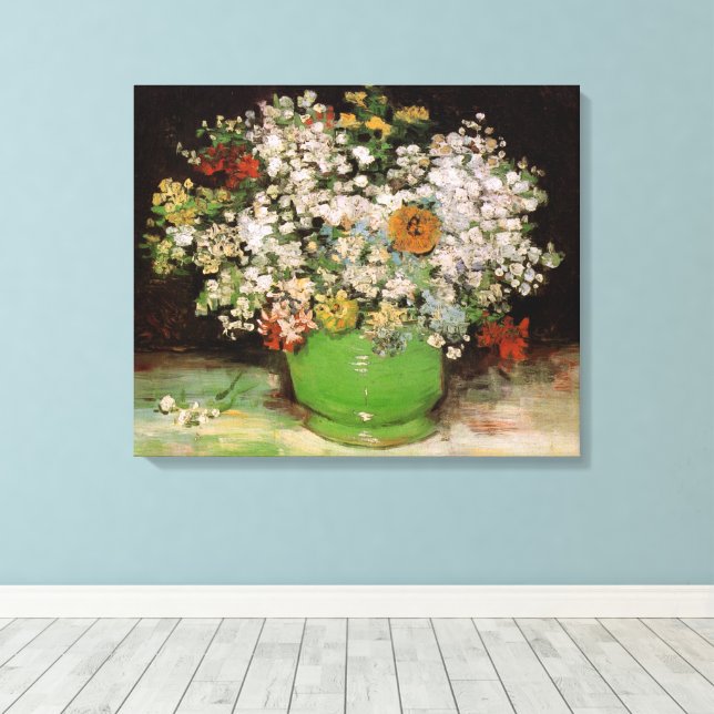 Vase mit Zinnia-Blume von Vincent van Gogh Leinwanddruck (Insitu (Holzboden))