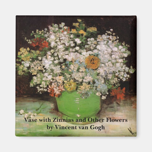 Vase mit Zinnia-Blume von Vincent van Gogh Magnet (Vorne)