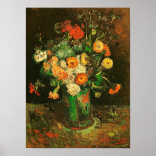 Vase mit Zinnias & Geraniums Van Gogh Fine Art Poster