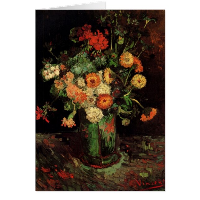 Vase mit Zinnias und Geranien, Vincent van Gogh (Vorne)
