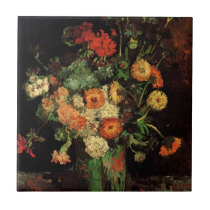 Vase mit Zinnias und Geranien, Vincent van Gogh Fliese