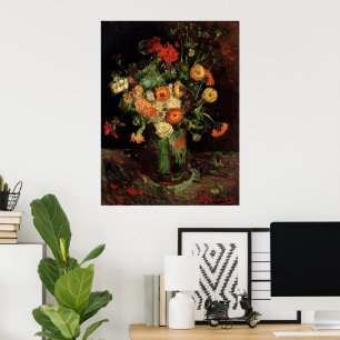 Vase mit Zinnias und Geranien, Vincent van Gogh Poster