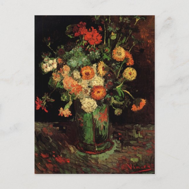 Vase mit Zinnias und Geranien, Vincent van Gogh Postkarte (Vorderseite)