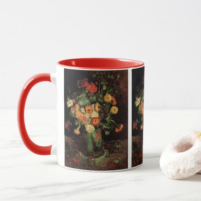 Vase mit Zinnias und Geranien, Vincent van Gogh Tasse (Mit Donut)