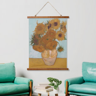 Vase mit zwölf Sonnenblumen Sonnenblumen-Serie Wandteppich Mit Holzrahmen