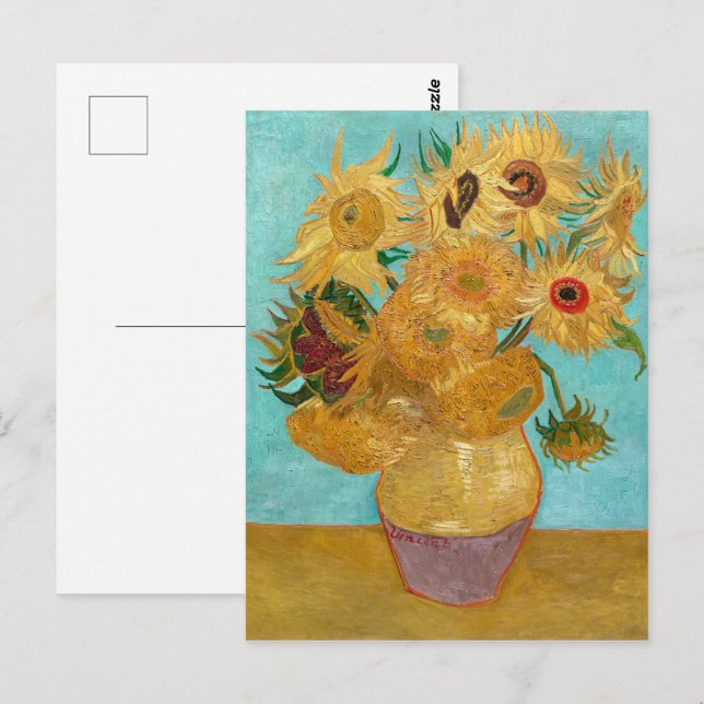 Vase mit zwölf Sonnenblumen | Van Gogh | Postkarte (Vorne/Hinten)